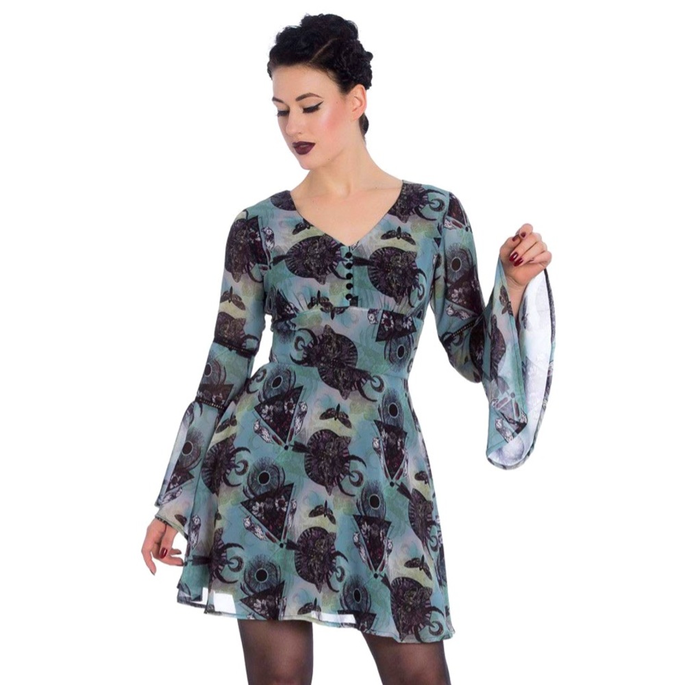 Alchamy By Spin Doctor Mini Bell Sleeve Whimsy Goth Fit And Flair Dress Small